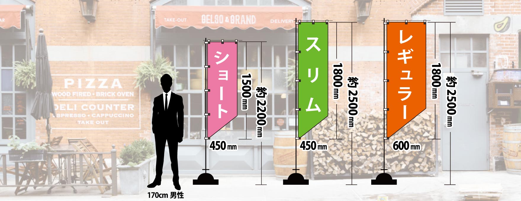 のぼり旗（斜めカット型） サイズ