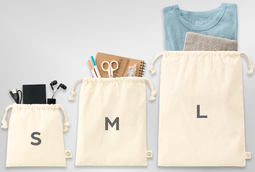 オーガニックコットン巾着 特徴(用途に合わせて選べる3サイズ)